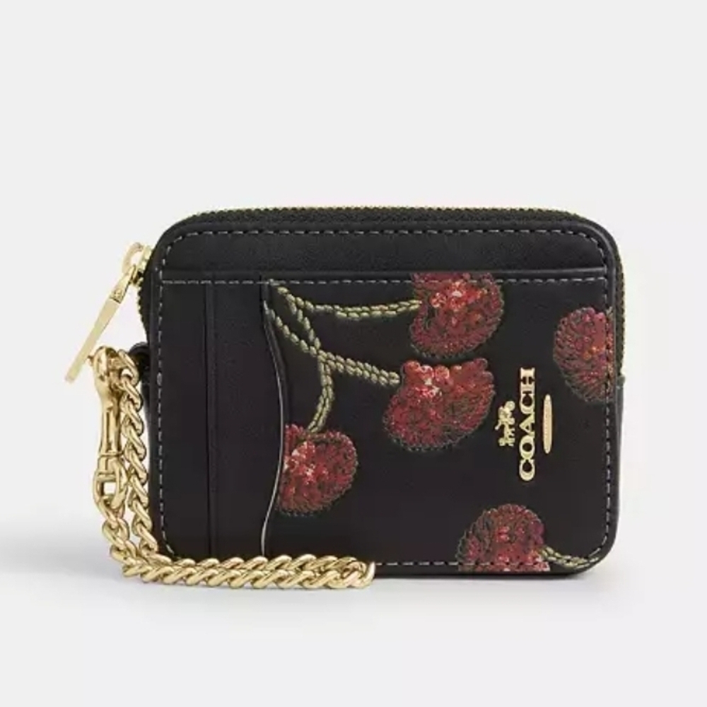 Coach Zip Card Case In Cherry Print NWT